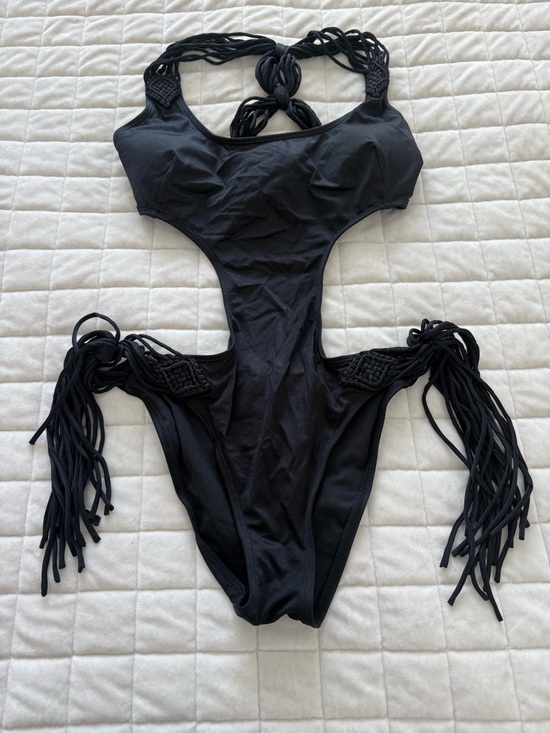 Victoria's Secret Other - Victoria's Secret Black Macramé Fringe One-Piece Swimsuit